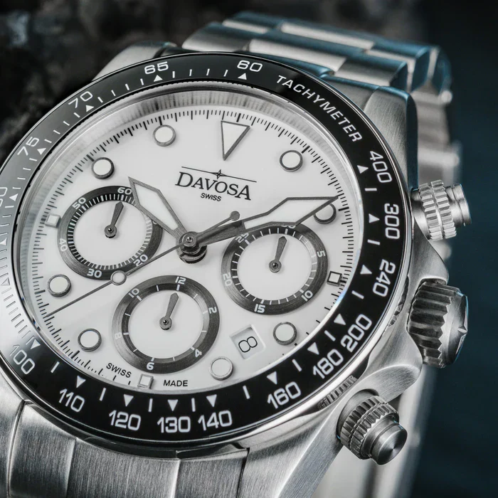 Davosa Watch Ternos Professional Chronograph White Dial Tri Link Bracelet Watch - Image 4