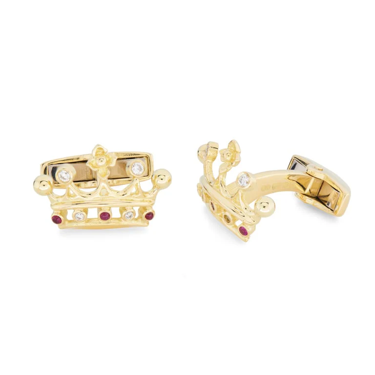 Deakin & Francis Cufflinks 18ct Yellow Gold Ruby And Diamond Crown - Image 2