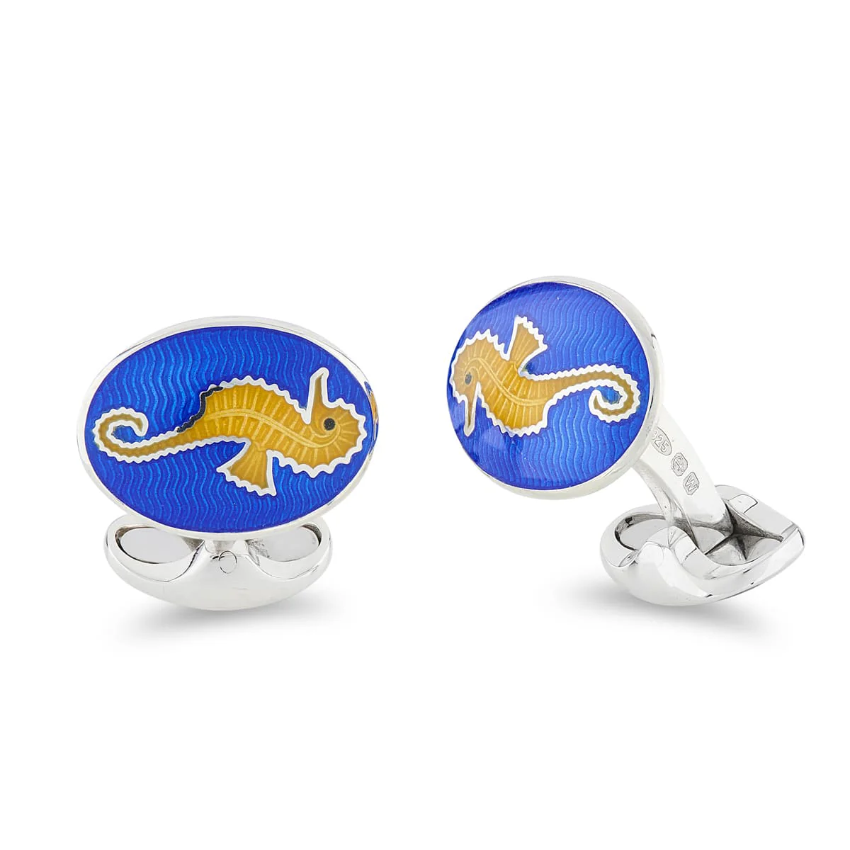 Deakin & Francis Cufflinks Sterling Silver Blue And Yellow Enamel Seahorse