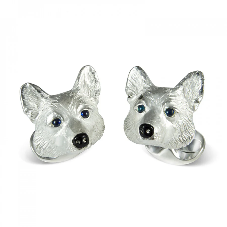 Deakin & Francis Cufflinks Sterling Silver Corgi Dog