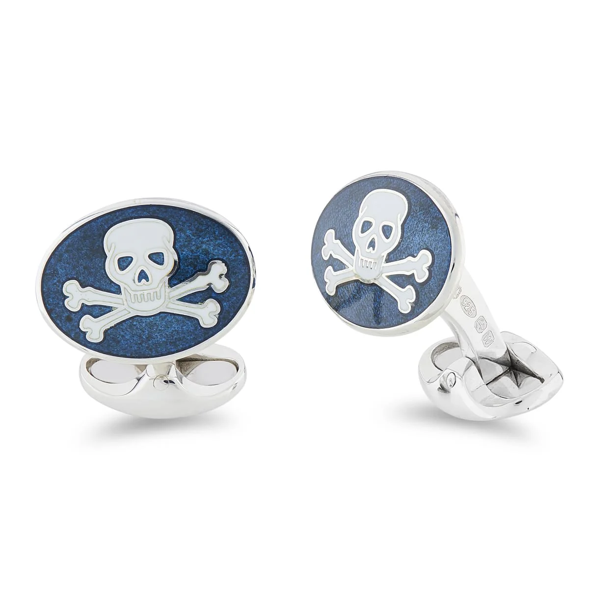 Deakin & Francis Cufflinks Sterling Silver Navy Blue Enamel Skull And Cross Bones