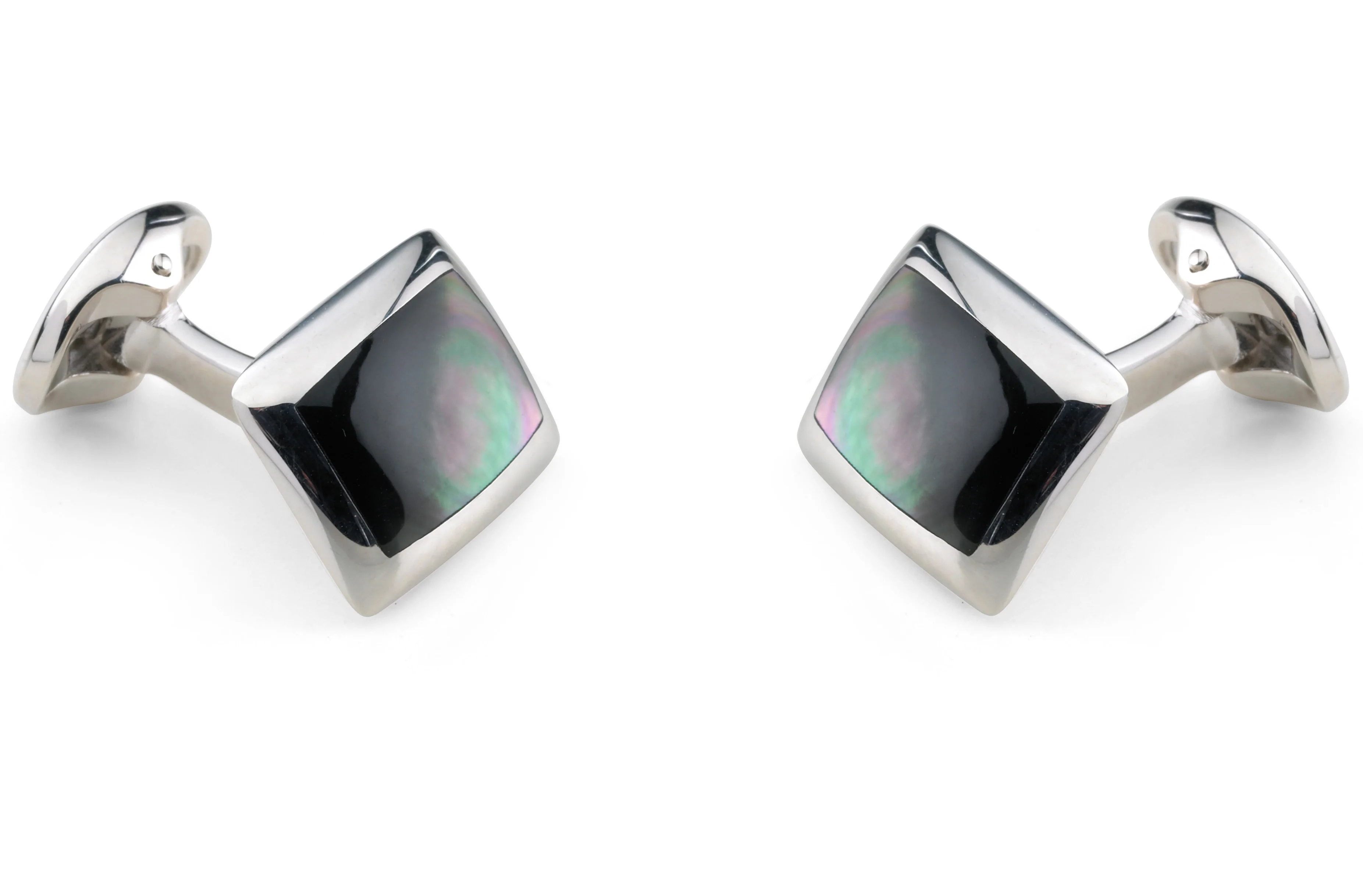 Deakin & Francis Cufflinks Sterling Silver Oblong Grey Mother of Pearl Inlay