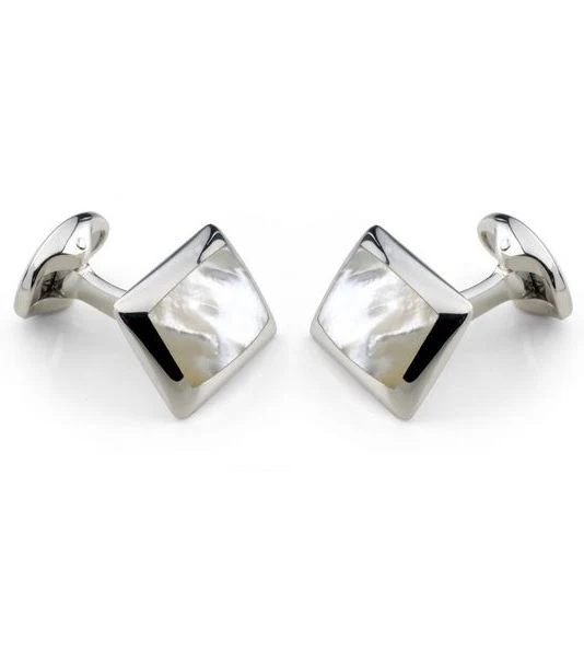 Deakin & Francis Cufflinks Sterling Silver Oblong White Mother of Pearl Inlay