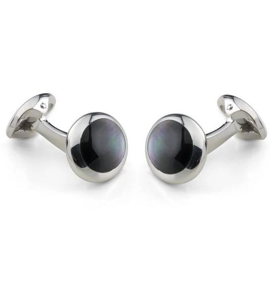 Deakin & Francis Cufflinks Sterling Silver Oval Grey Mother of Pearl