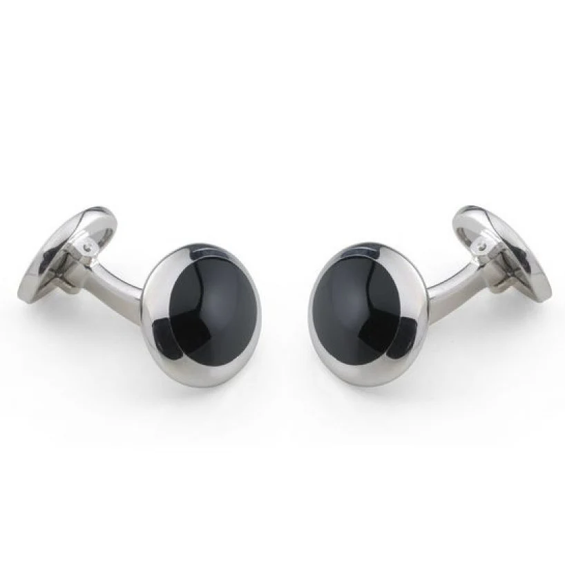 Deakin & Francis Cufflinks Sterling Silver Oval Handcut Onyx Inlay