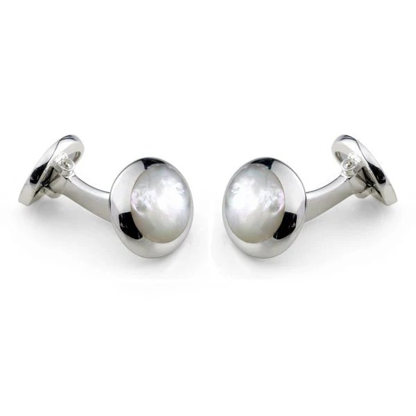 Deakin & Francis Cufflinks Sterling Silver Oval White Mother of Pearl