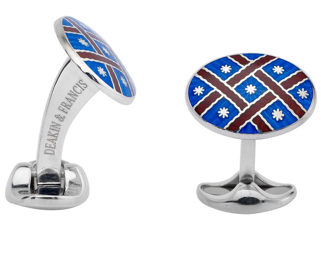 Deakin & Francis Cufflinks Sterling Silver Royal Blue Maroon Red Fancy Pattern Enamel