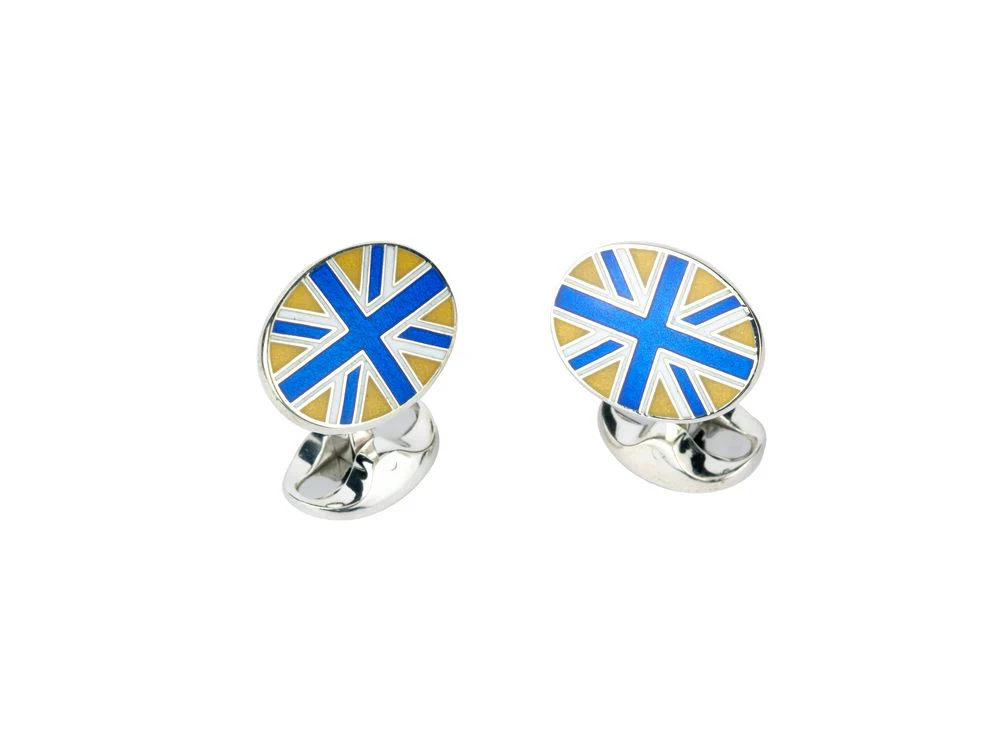 Deakin & Francis Cufflinks Sterling Silver Royal Blue, White And Yellow Enamel Union Jack