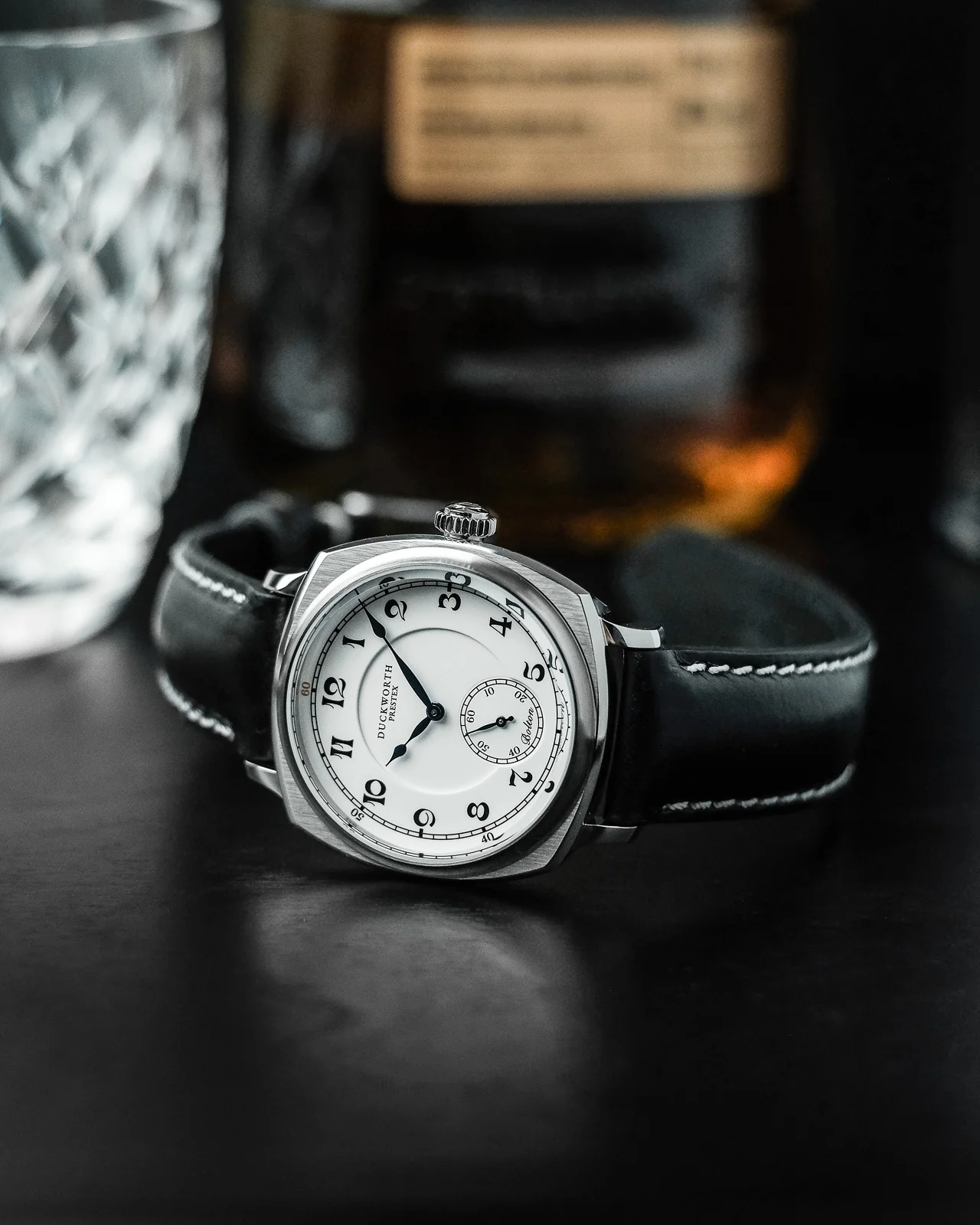 Duckworth Prestex Bolton Small Seconds White Black Leather Watch - Image 3