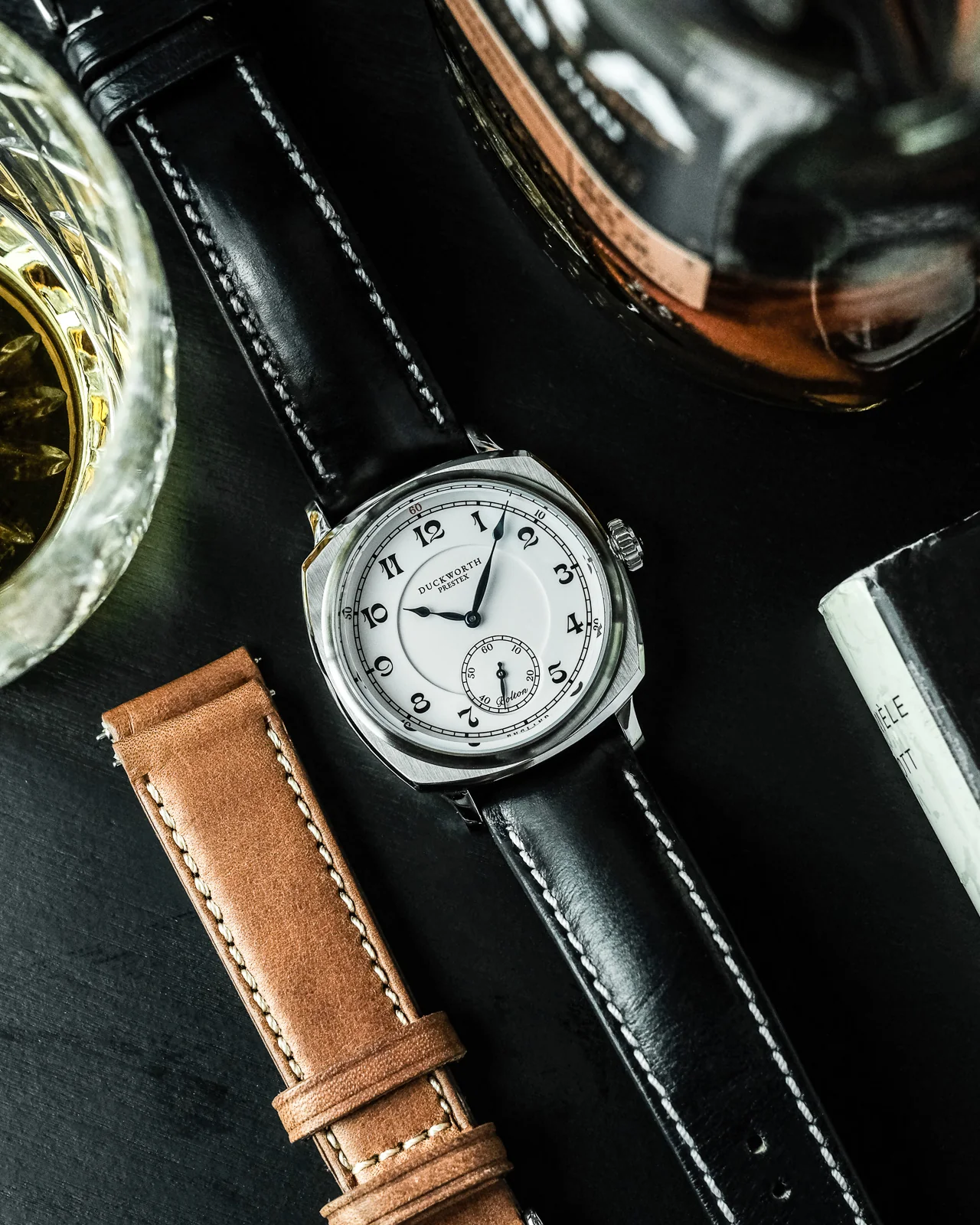 Duckworth Prestex Bolton Small Seconds White Black Leather Watch - Image 4