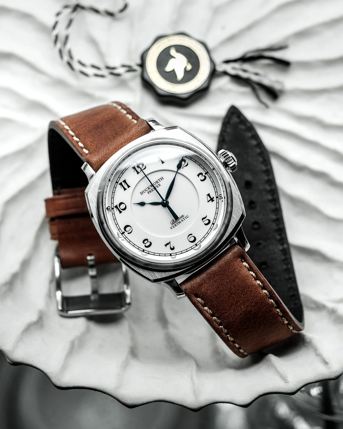 Duckworth Prestex Bolton Verimatic White Brown Leather Watch - Image 3