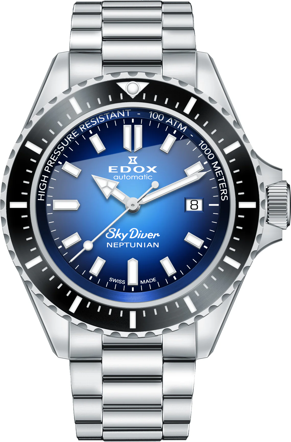 Edox Skydiver Neptunian Automatic 3 Hands Watch
