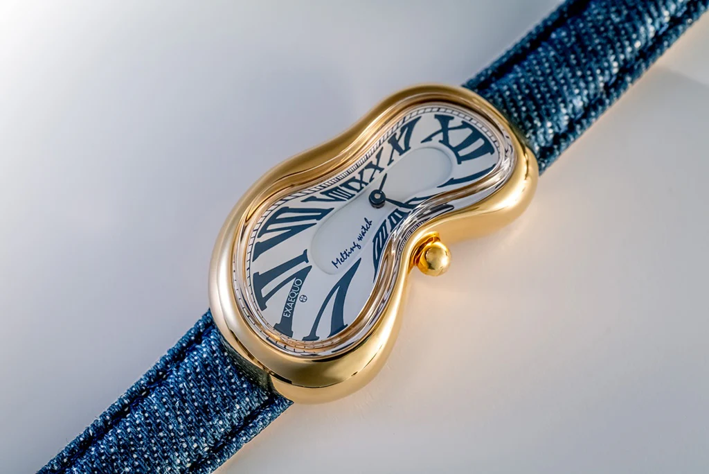 Exaequo Classic Melting PVD Yellow Gold White Denim Watch - Image 2