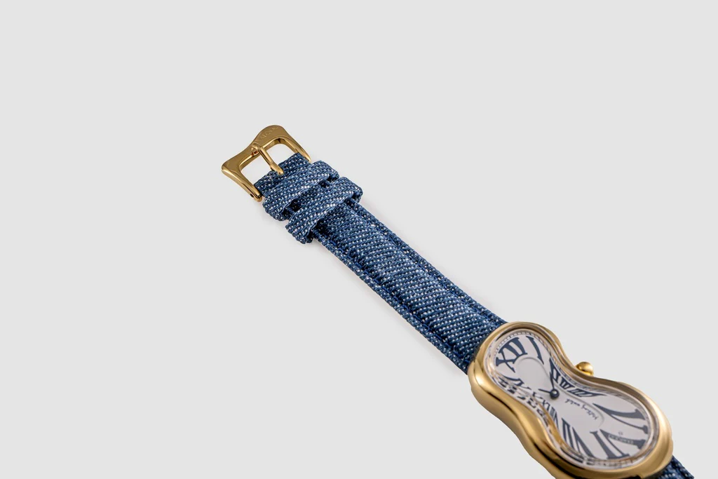 Exaequo Classic Melting PVD Yellow Gold White Denim Watch - Image 4