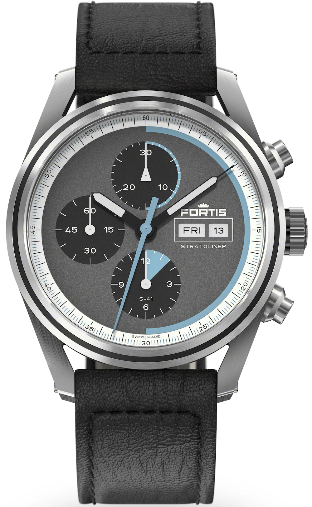 Fortis Stratoliner Cosmic Grey Aviator Strap Watch