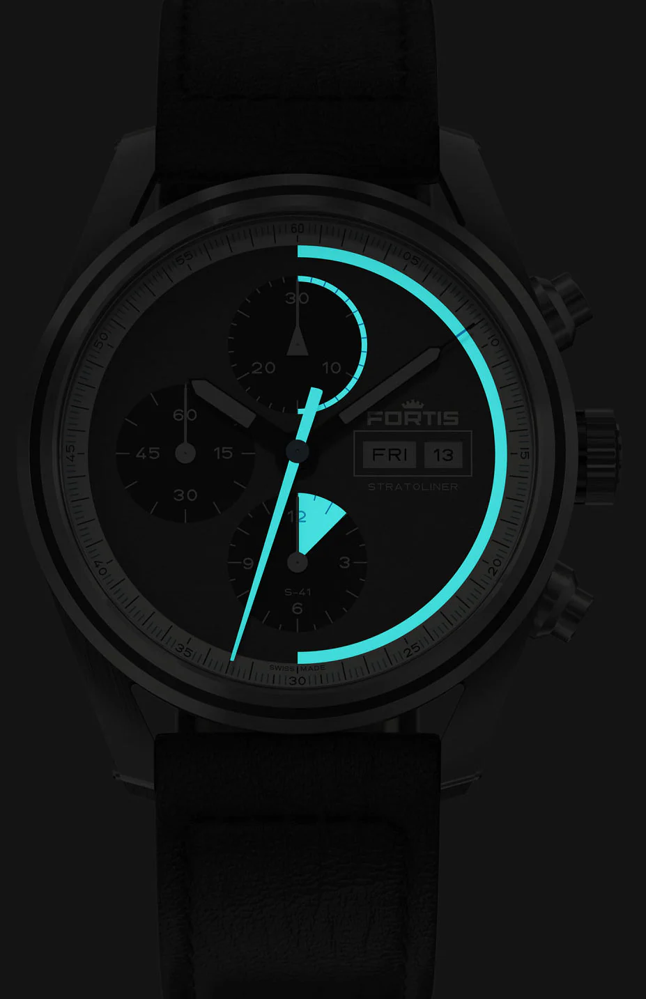Fortis Stratoliner Cosmic Grey Aviator Strap Watch - Image 4