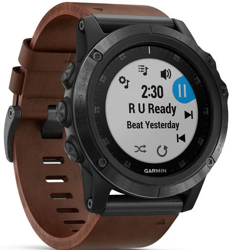 Garmin Watch Fenix 5X Plus Sapphire Slate Grey Brown Leather Band D - Image 3
