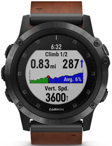 Garmin Watch Fenix 5X Plus Sapphire Slate Grey Brown Leather Band D - Image 5