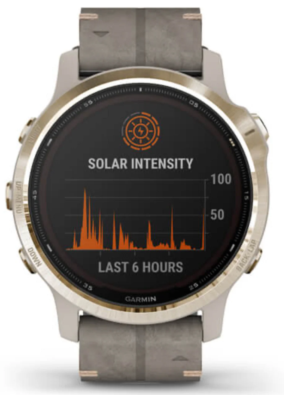 Garmin Watch Fenix 6S Pro Solar Light Gold With Shale Suede Band D - Image 2