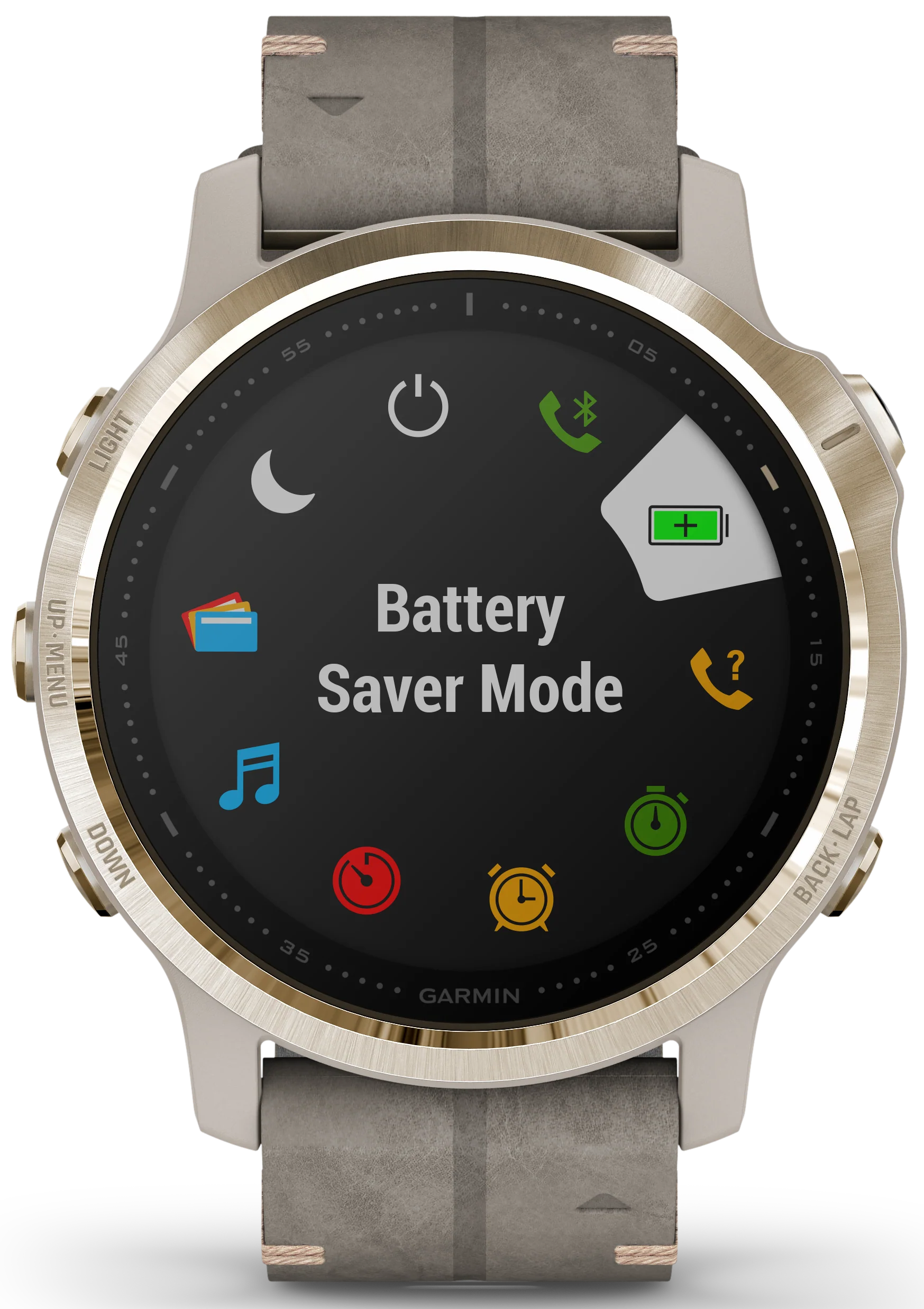 Garmin Watch Fenix 6S Sapphire Light Gold Shale Suede Band D - Image 5