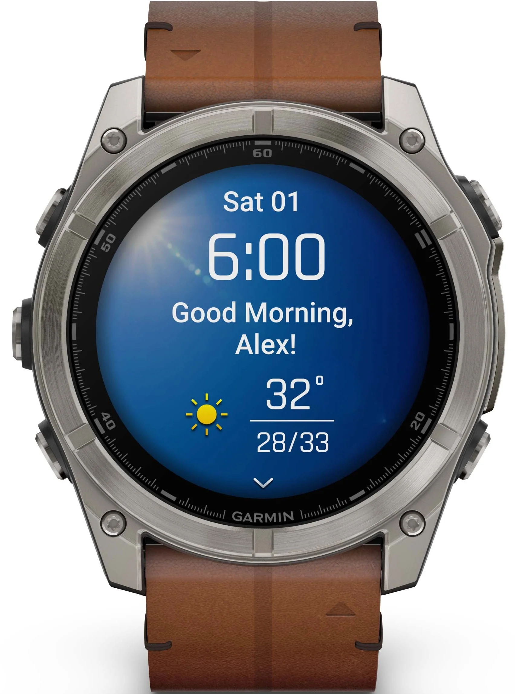 Garmin Fenix 8 51mm Sapphire AMOLED Titanium Chestnut Leather Band Watch - Image 5