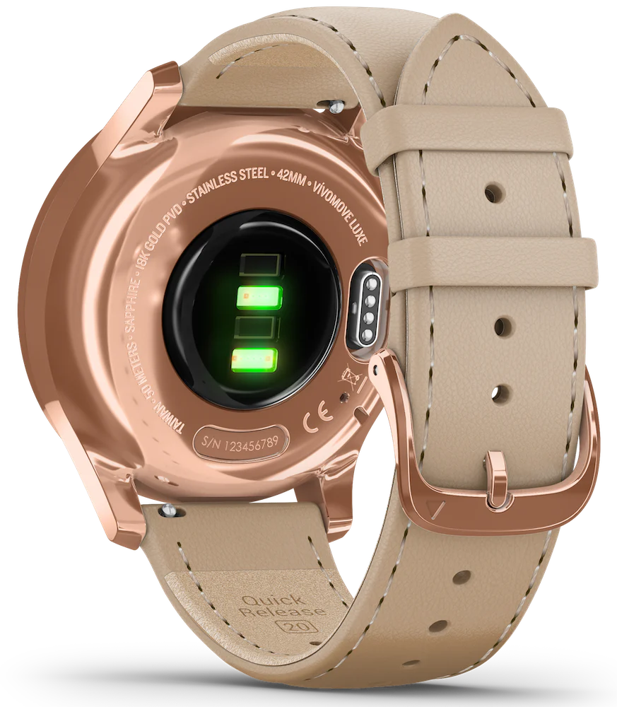 Garmin Watch Vivomove Luxe Rose Gold PVD Sand Leather - Image 2