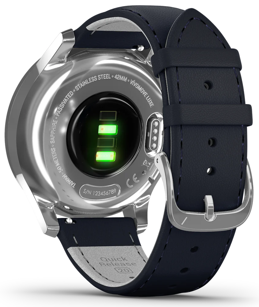 Garmin Vivomove Luxe Steel Case Navy Leather D - Image 3