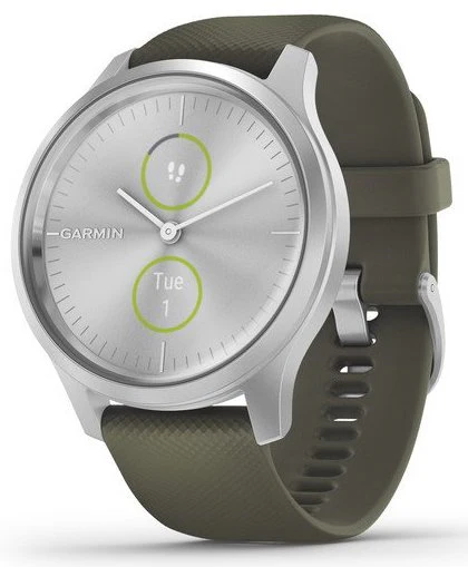 Garmin Vivomove Style Silver Aluminium Case Moss Silicone
