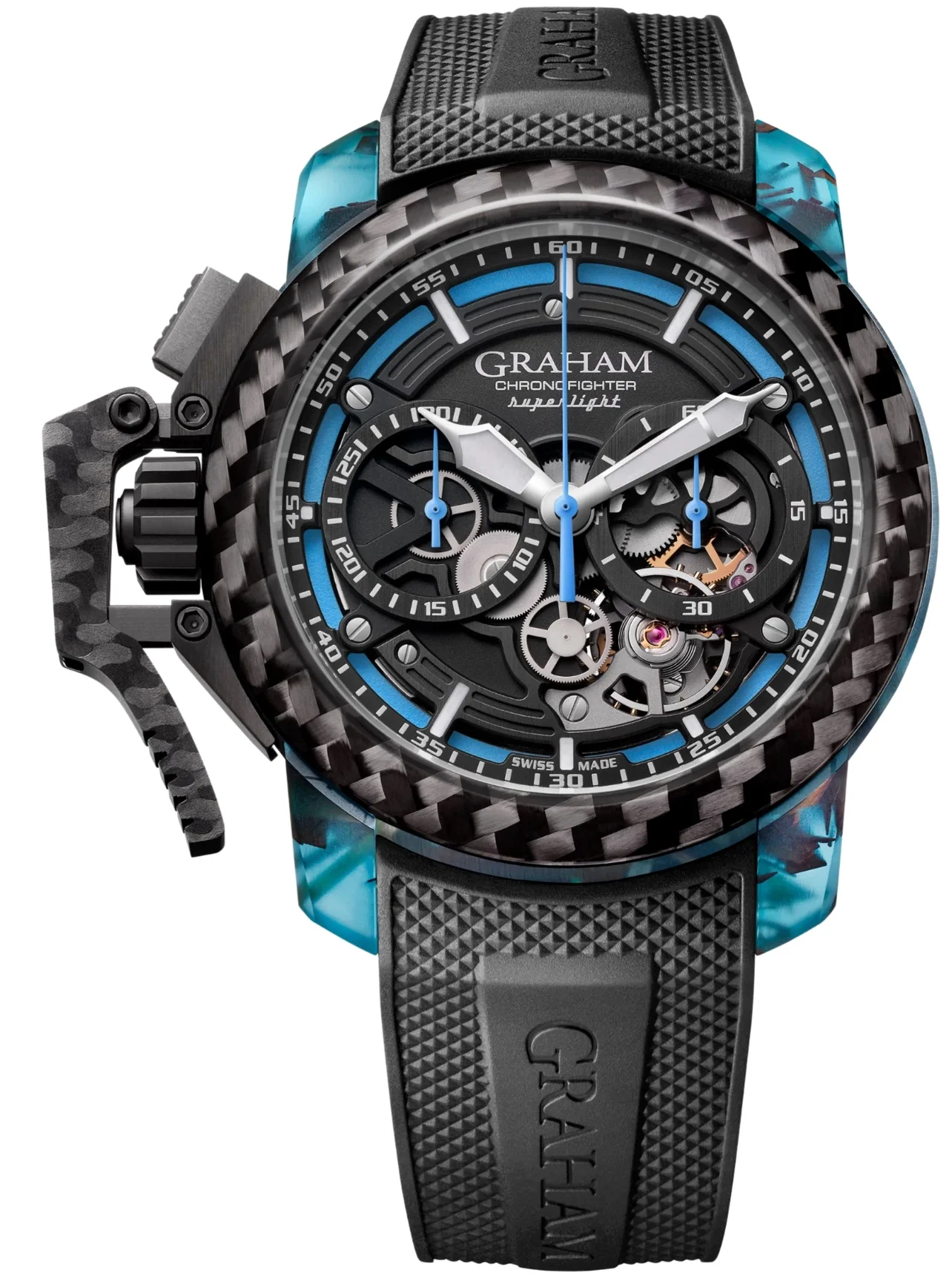 Graham Chronofighter Superlight Carbon Strip Skeleton Blue Watch
