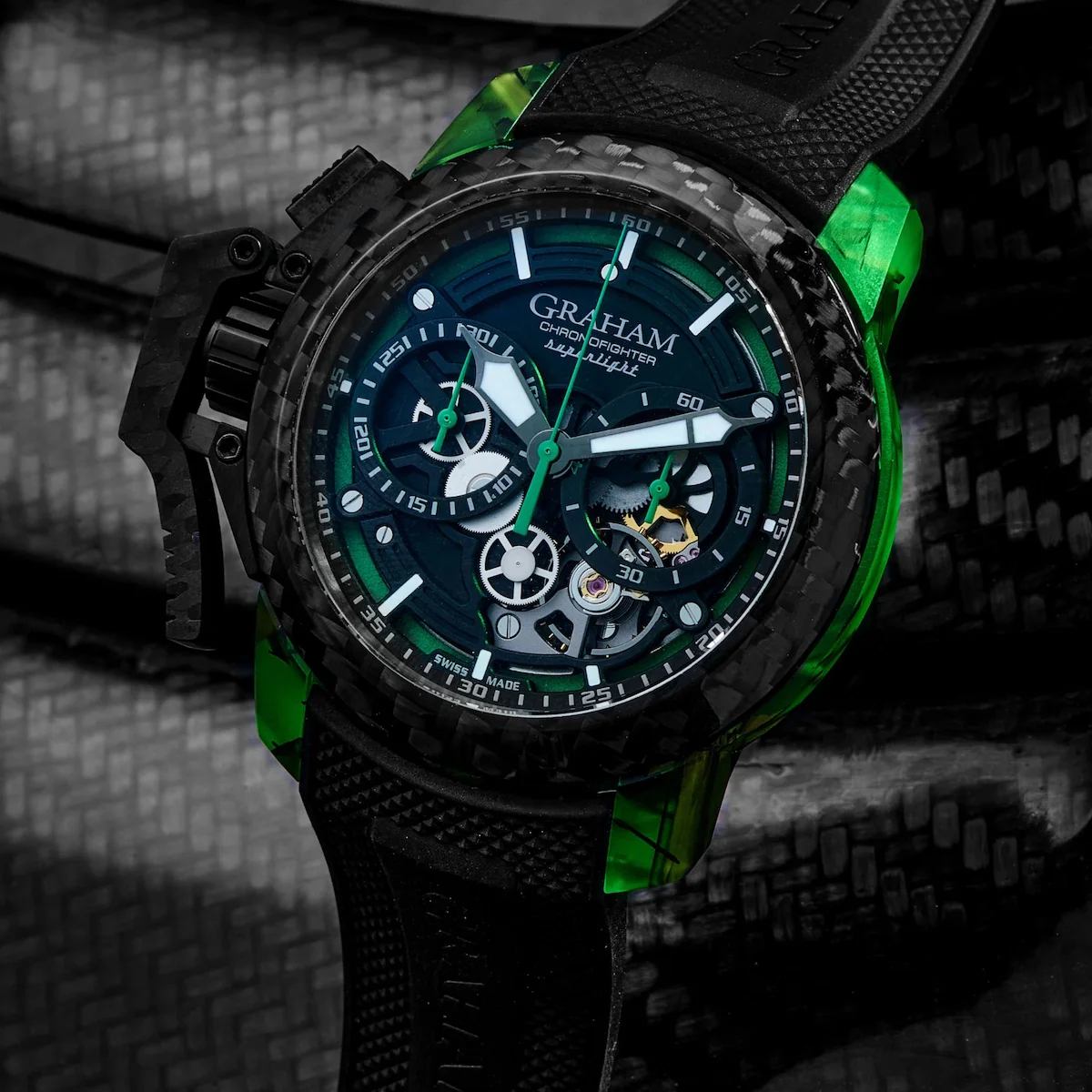 Graham Chronofighter Superlight Carbon Strip Skeleton Green Watch - Image 2