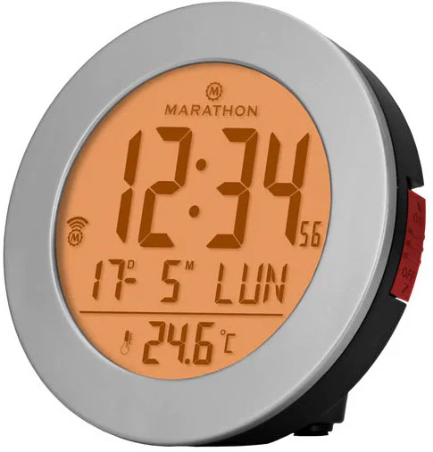 Marathon Clock Atomic Alarm silver
