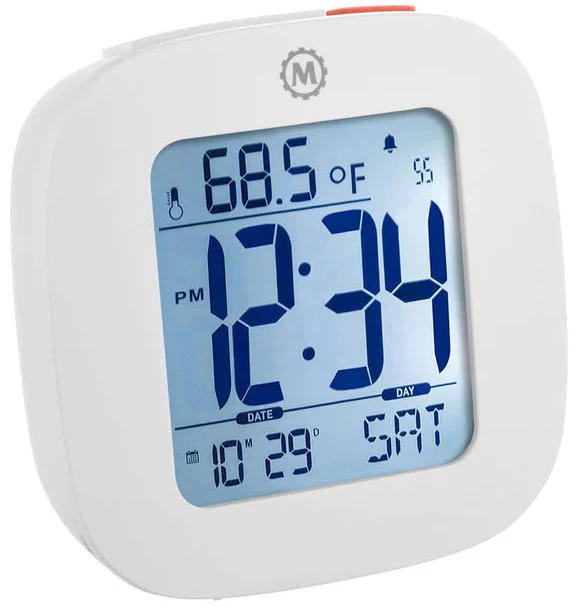 Marathon Clock Compact Alarm Temperature & Date White