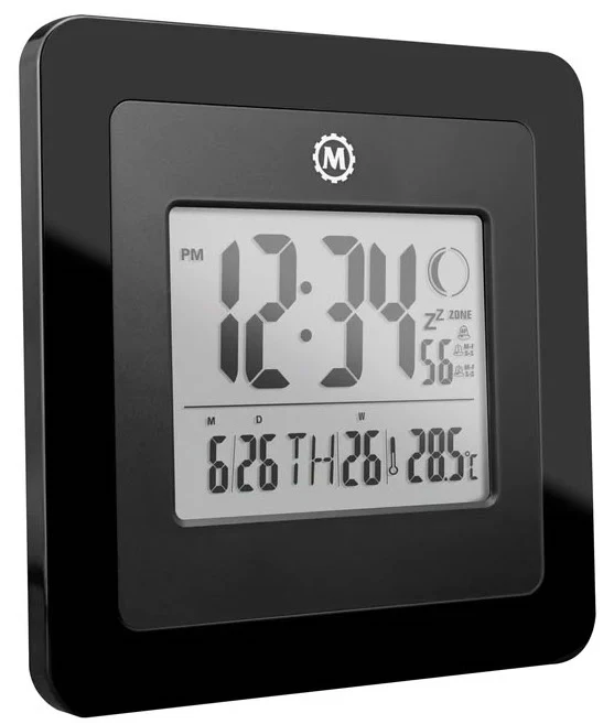 Marathon Clock Digital Wall Day Date Temperature Alarm & Moon Phase Black - Image 3