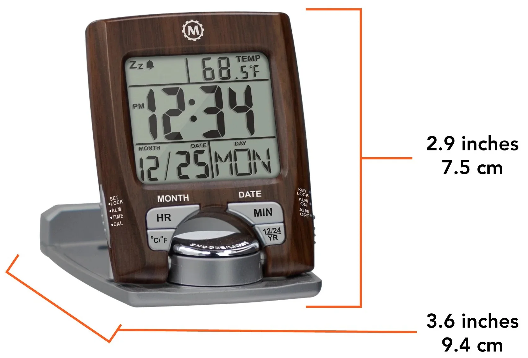Marathon Clock Travel Alarm Calendar & Temperature Wood - Image 2