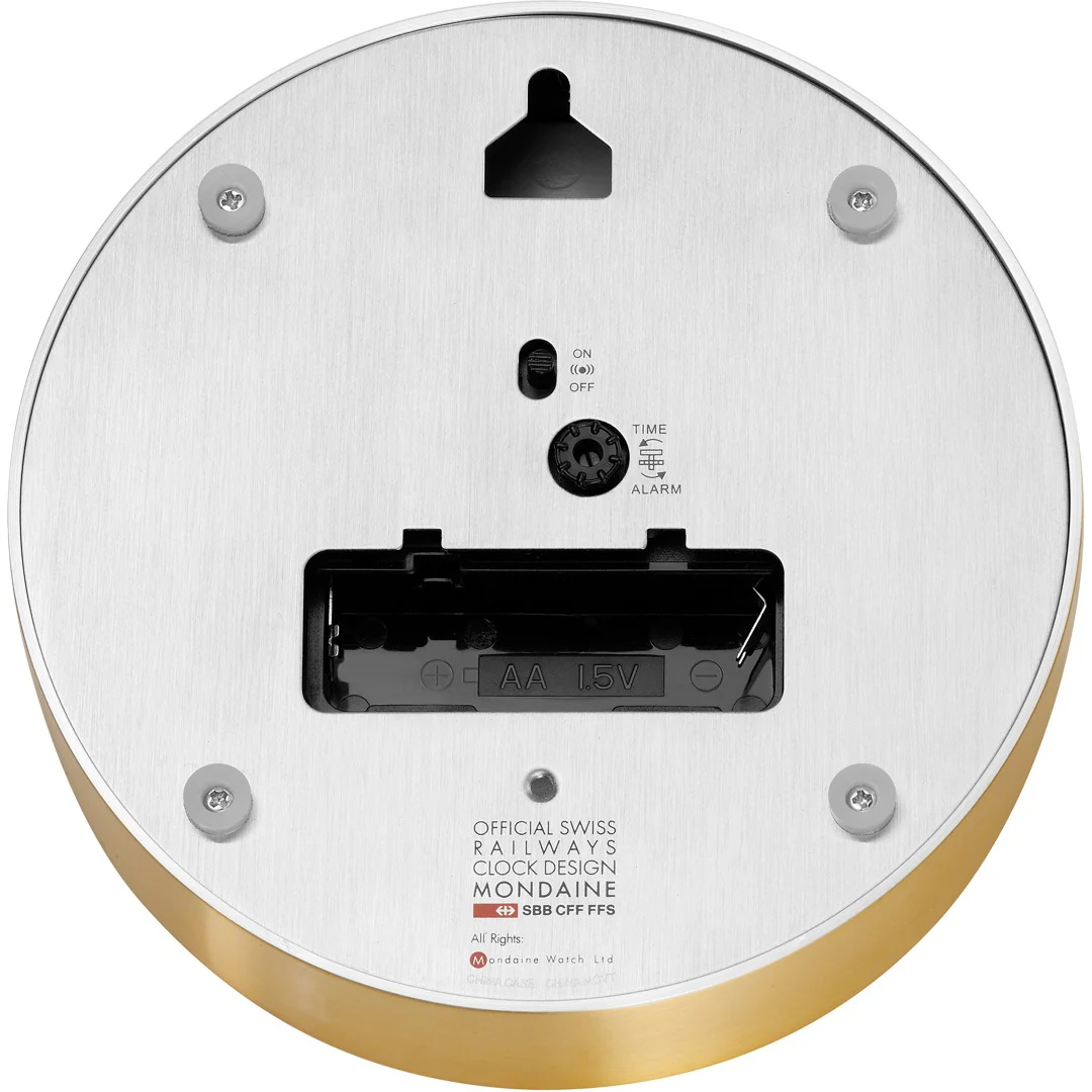 Mondaine Clock Wall & Table Alarm Blue Brushed Gold - Image 2