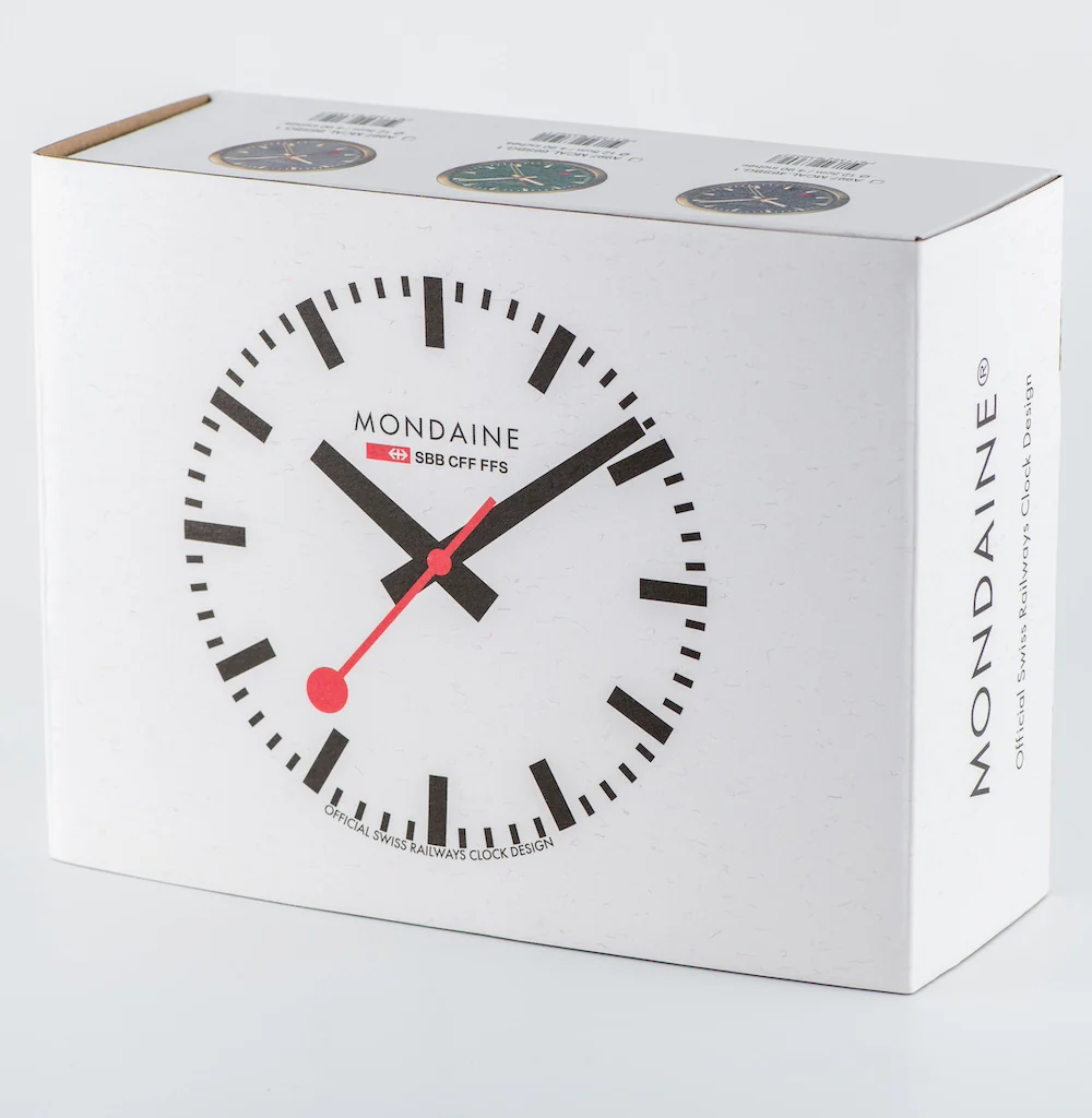 Mondaine Clock Wall & Table Alarm Blue Brushed Gold - Image 4