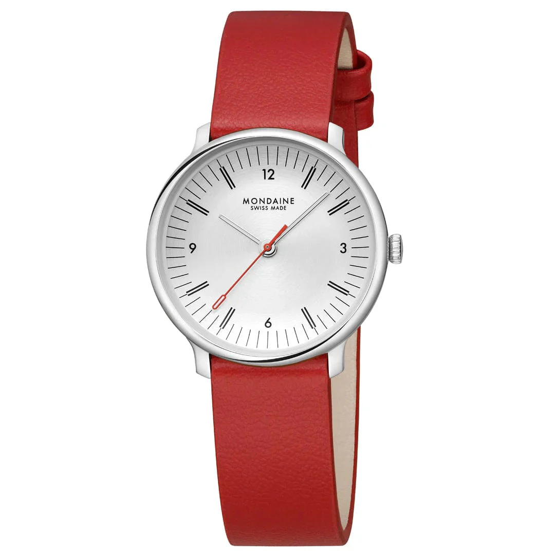 Mondaine Doppio 33mm Red Vegan Grape Leather Watch - Image 2