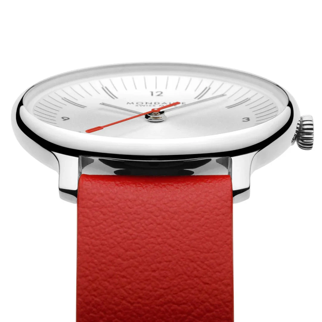 Mondaine Doppio 33mm Red Vegan Grape Leather Watch - Image 3