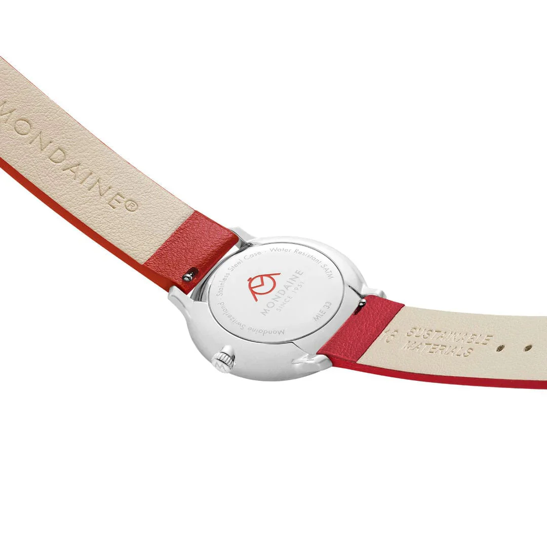 Mondaine Doppio 33mm Red Vegan Grape Leather Watch - Image 5