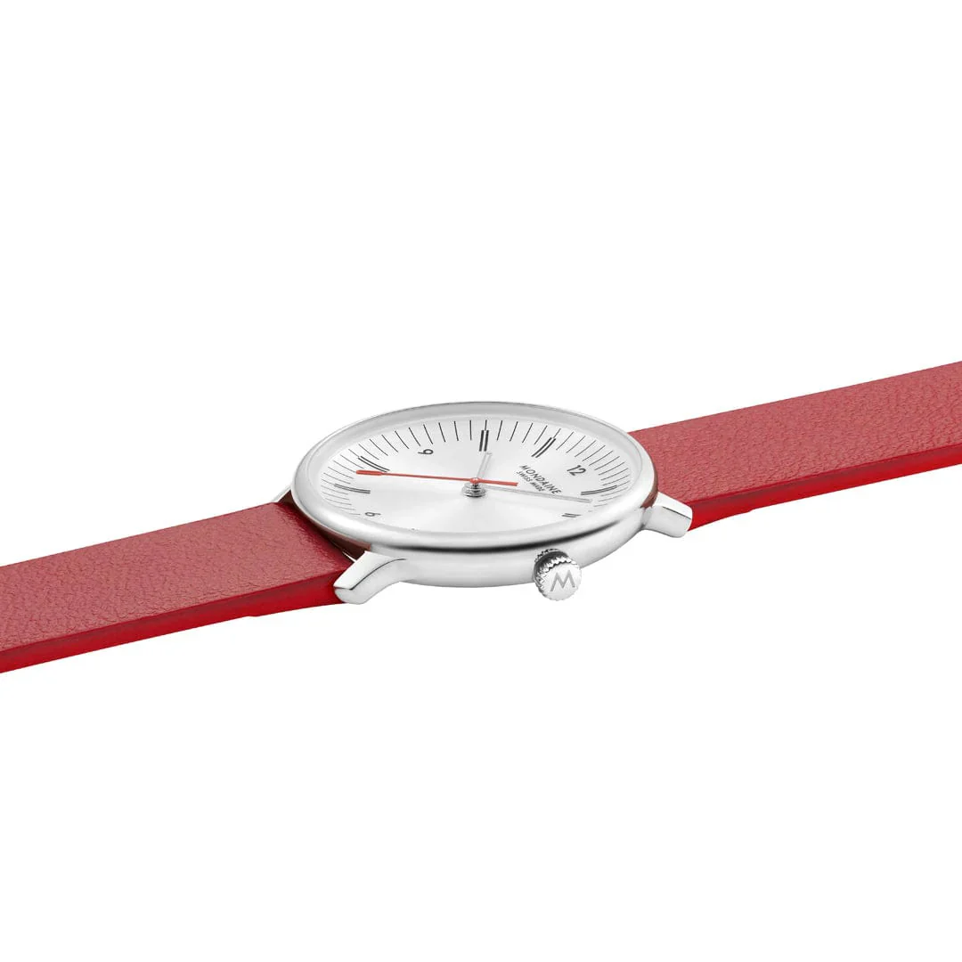 Mondaine Doppio 33mm Red Vegan Grape Leather Watch - Image 6