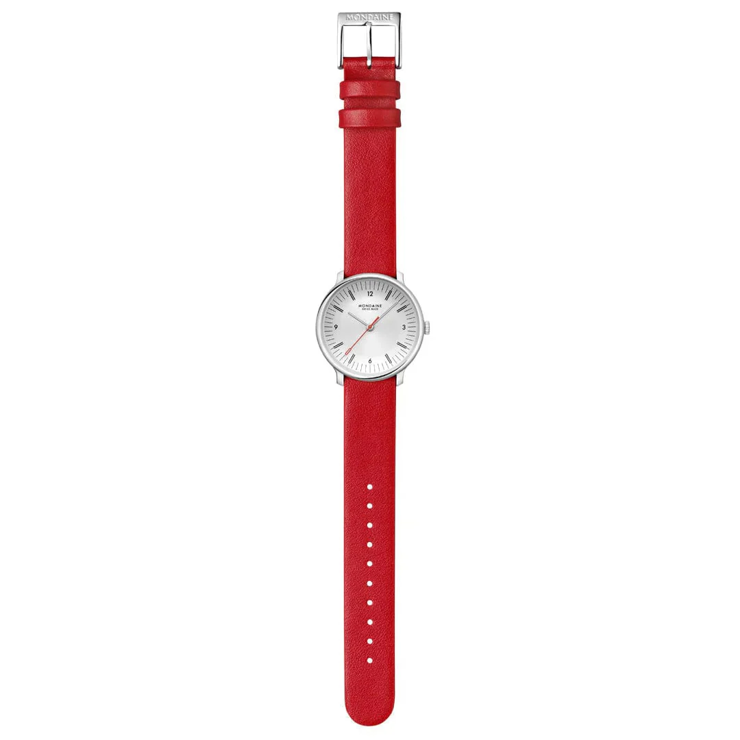 Mondaine Doppio 33mm Red Vegan Grape Leather Watch - Image 7