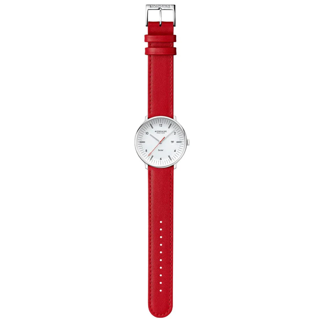 Mondaine Doppio 41mm Solar Red Vegan Apple Leather Watch - Image 4