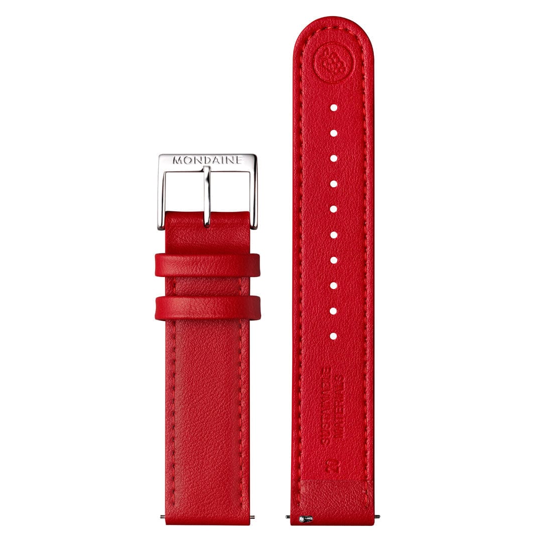 Mondaine Doppio 41mm Solar Red Vegan Apple Leather Watch - Image 7