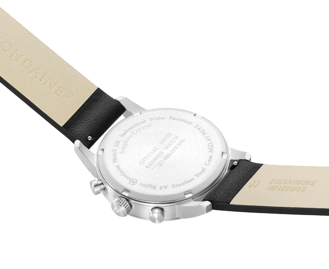 Mondaine Neo 41mm Black Vegan Grape Leather Watch - Image 4