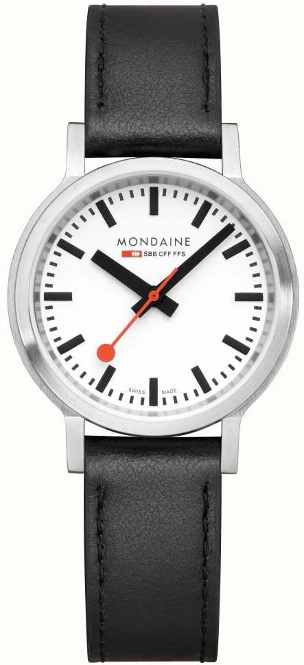 Mondaine SBB Stop2Go BackLight White Grape Leather Watch - Image 2