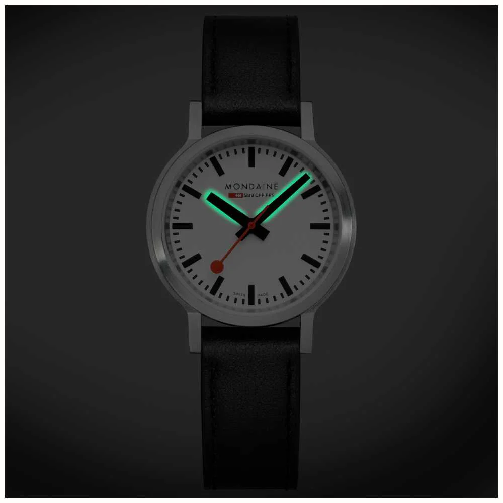 Mondaine SBB Stop2Go BackLight White Grape Leather Watch - Image 3