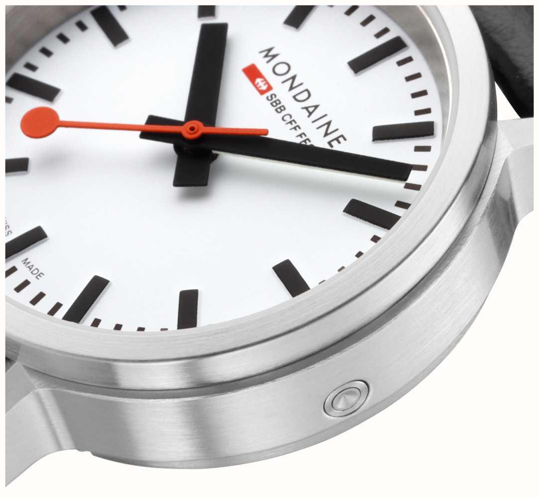 Mondaine SBB Stop2Go BackLight White Grape Leather Watch - Image 5