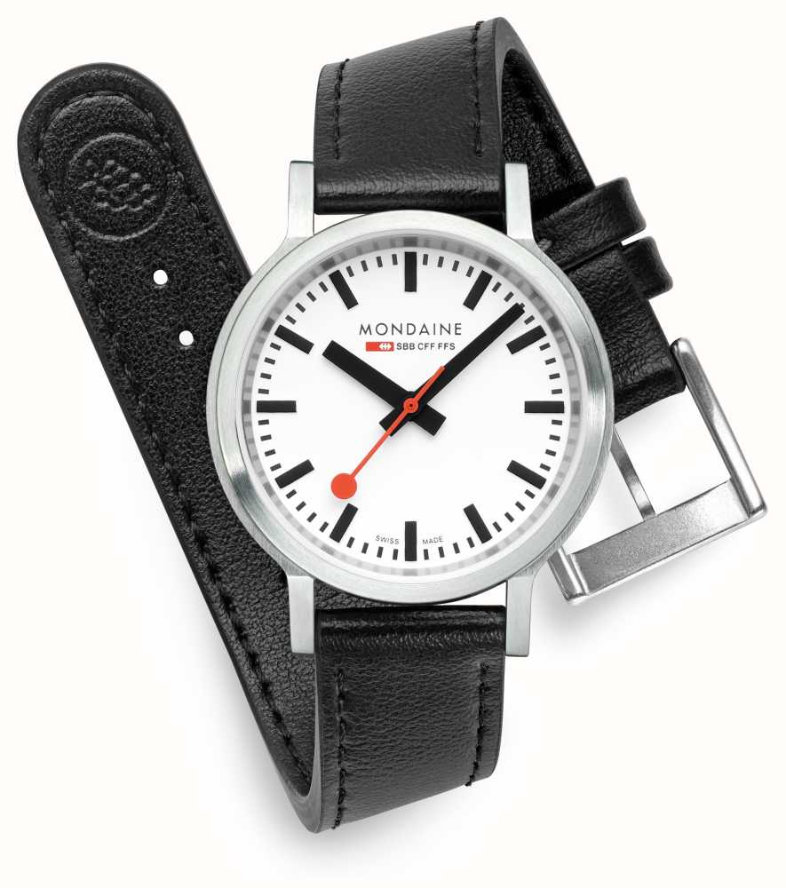 Mondaine SBB Stop2Go BackLight White Grape Leather Watch - Image 8