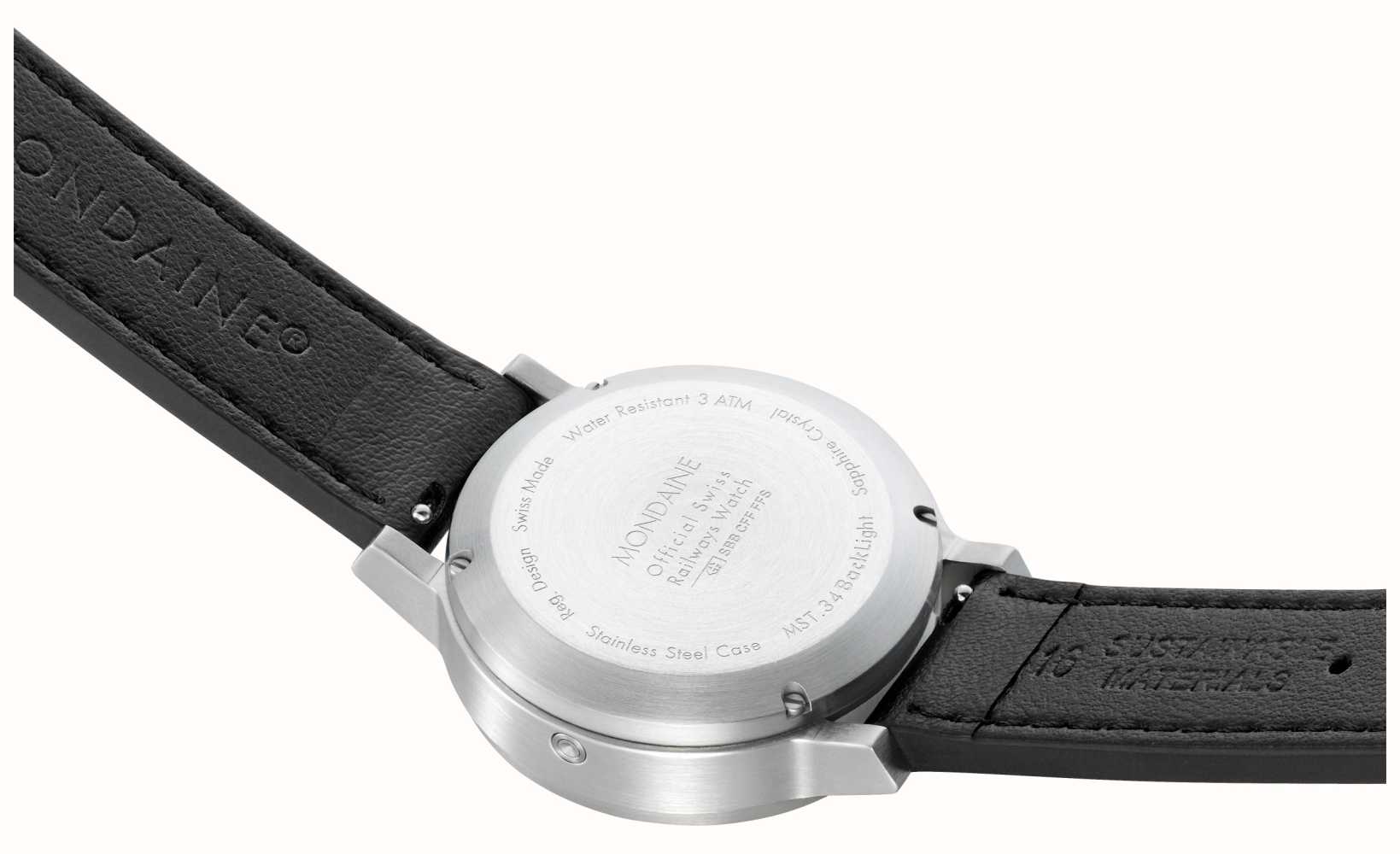 Mondaine SBB Stop2Go BackLight White Grape Leather Watch - Image 9