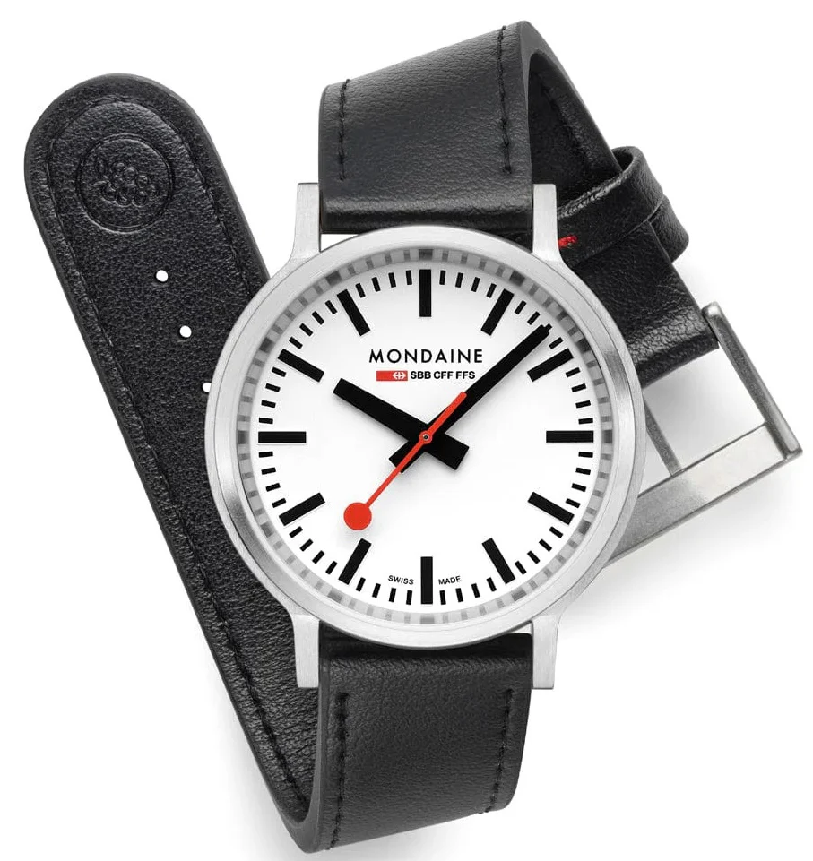 Mondaine SBB Stop2Go BackLight White Grape Leather Watch - Image 5
